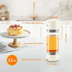 Aelga Glass Honey Dispenser Pot, No Drip 12 OZ Honey Jar with Handle, Syrup Dispenser for Coffee or Tea, White