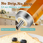 Honey Dispenser No Drip, Maple Syrup Dispenser, Olecranon design, automatic reflux，Honey Jar with Stand, Beautiful Bottle Pot, Perfect Honey Container(10 oz×pack 2)