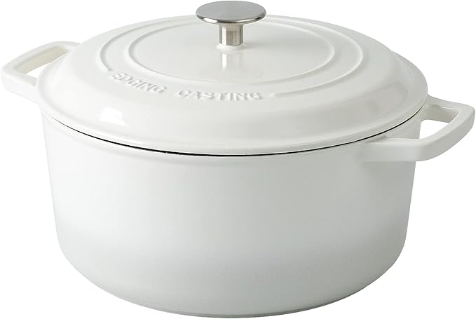 Enameled Cast Iron Dutch Oven Pot With Lid, Dutch Oven for Sourdough Bread Baking Round Pot Dule Handle, 6 Quart, White