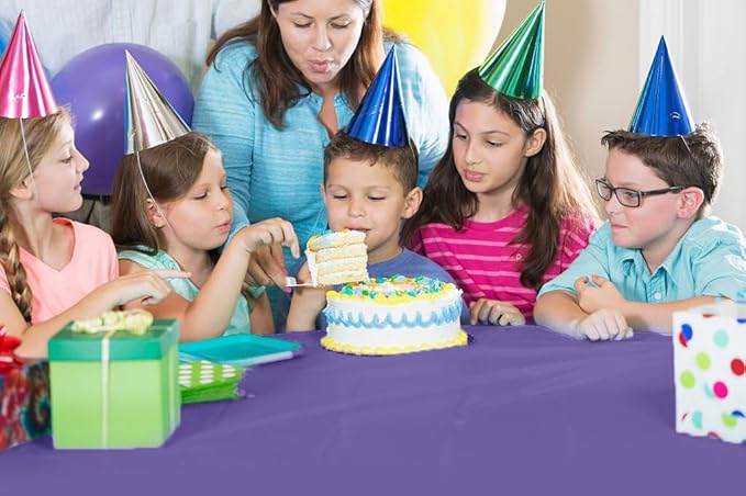 Exquisite Party Solids 54 Inch X 100 Feet Purple Plastic Table Cover Roll in A Cut - to - Size Box with Convenient Slide Cutter. Cuts Up to 12 Rectangle 8 Feet Plastic Disposable Tablecloths