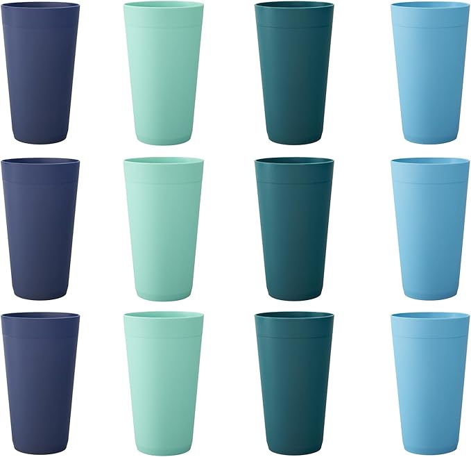 US Acrylic Newport 20 ounce Unbreakable Plastic Stackable Water Tumblers in 4 Coastal Colors | Set of 12 Drinking Cups | Reusable, BPA-free, Made in the USA, Top-rack Dishwasher and Microwave Safe