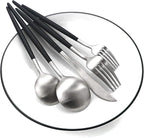 Gugrida Black Silver Flatware, Royal 20 Piece Matte Black Handle 18/10 Stainless Steel Tableware Sets for 4 Including Forks Spoons Knives, Camping Silverware Travel Utensils Set Cutlery (Black Silver)
