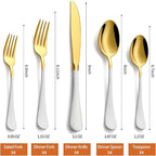 20 Piece Gold and White 18/0 Flatware Utensil Set for 4, Include Dinner Knife,Dinner Forks,Dinner Spoons,Salad Forks,Teaspoons,Silverware Set for 4, Dishwasher Safe