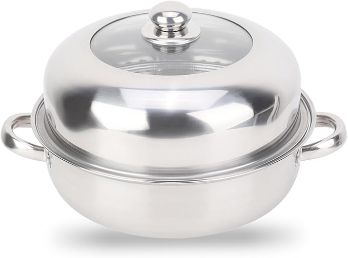 28CM Steamer Pot Multifunctional Stainless Steel Single Layer Stockpot Hotpot Food Steamer Pot Cookware Household Steamer Pot for Cooking Home Kitchen