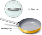 Caraway Nonstick Ceramic Mini Fry Pan With Glass Lid (1.05 qt, 8") - Non Toxic, PTFE & PFOA Free - Oven Safe & Compatible with All Stovetops (Gas, Electric & Induction) - Marigold