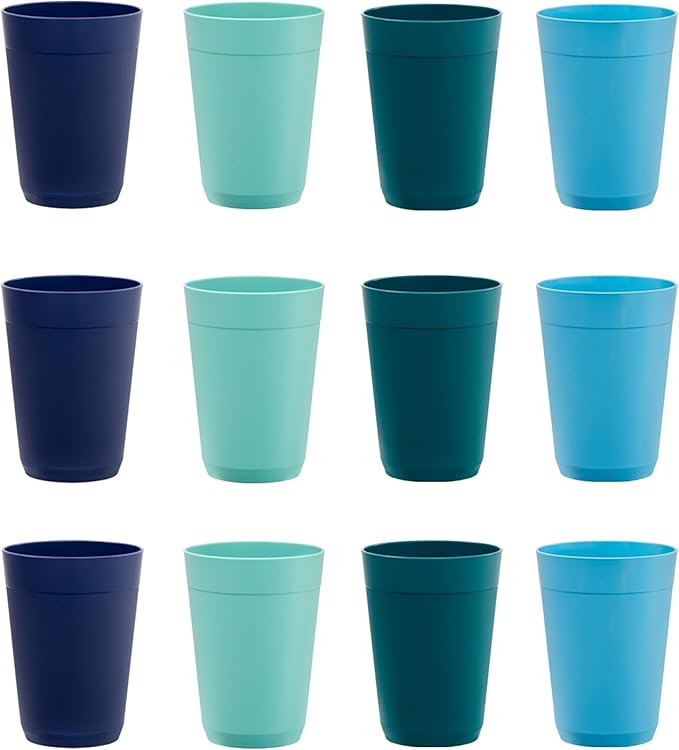 US Acrylic Newport 10 ounce Unbreakable Plastic Stackable Juice Tumblers in Coastal Colors | Set of 12 Drinking Cups | Reusable, BPA-free, Made in the USA, Top-rack Dishwasher and Microwave Safe