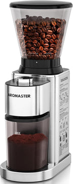 Aromaster Burr Coffee Grinder with 48 Gind Settings, Conical Coffee Bean Grinder for Home Use,Stainless Steel,40 Seconds Adjustable Timer,Anti-static,Easy to Clean with Brush