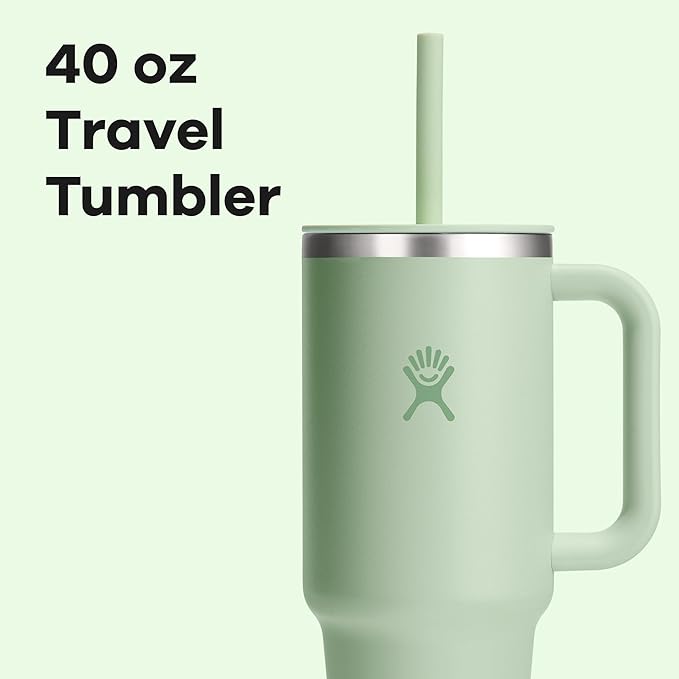 Hydro Flask 40 Oz Travel Tumbler with Handle, Lid and Straw - Insulated Stainless Steel in Aloe