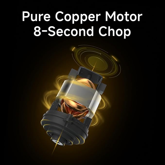 Electric Food Processor & Meat Grinder – 1.9 Qt Food Chopper with Pure Copper Motor, Dual-Layer Blades, Procesador de Alimentos Electrico