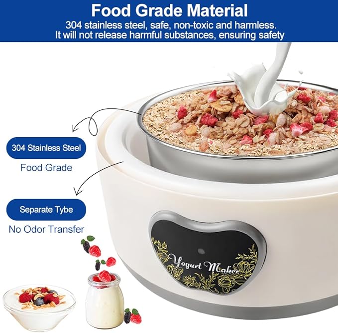 Abnaok 36 Hour Yogurt Maker,1.2L Automatic Digital Yoghurt Maker Machine,Lcd Display with Constant Temperature,Multi-Function Probiotic Yogurt Maker