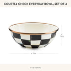 MACKENZIE-CHILDS Enamel Everyday Bowl, Serving Bowl for Entertaining, Extra-Small, Black-and-White Courtly Check, Set of 4
