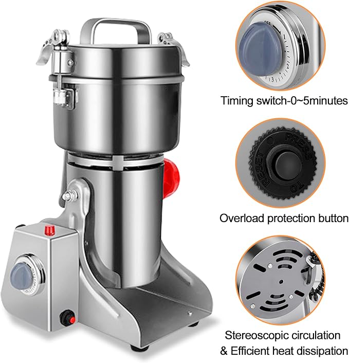 Electric Grain Grinder 800g,Swing Type Grain Mill Grinder 3000W,110V Stainless Steel High-speed Spice Herb Grinder Superfine Machine Dry Cereals Pulverizer Swing Type