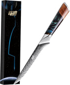 FINDKING Nebula Series Boning Knife, Versatile Deboning Knife, 10Cr15CoMov Damascus Steel Blade, Resin and Figured Sycamore Handle, Full Tang, 5.5 Inch, Blue, for Skinning, Removing Fat, Filleting