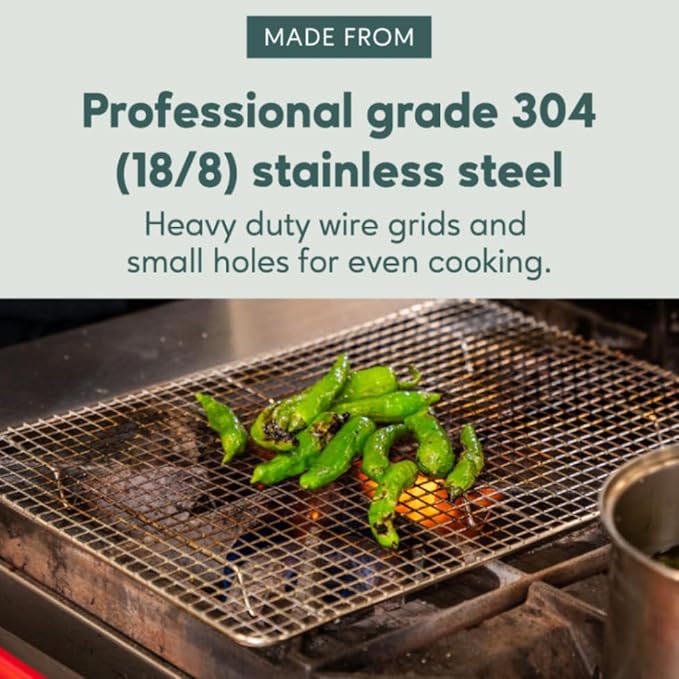 Ultra Cuisine Oven-Safe, Dishwasher-Safe 100% Stainless Steel Cooling and Baking Rack Set Heavy Duty Tight-Wire - 11.5 x 16.5-inch - Set of 2 - Half Sheet Pan Cooling Racks