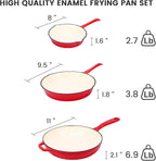 Hisencn Enameled Cast Iron Frying Pan Set, 3 Piece Set of 8''/9.5''/11'' Skillets, PFAS & PTFE & PFOA Free, Gas/Induction/Electric/Oven Compatible, Rouge Red