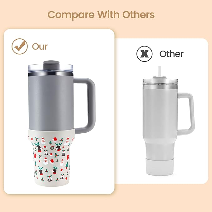 Christmas Boot for Stanley, Silicone Water Cup Bottom Protector Sleeve Accessories for Stanley Quencher H2.0 FlowState Tumbler 40oz / Stanley Adventure Quencher Tumbler 40oz (Cream)