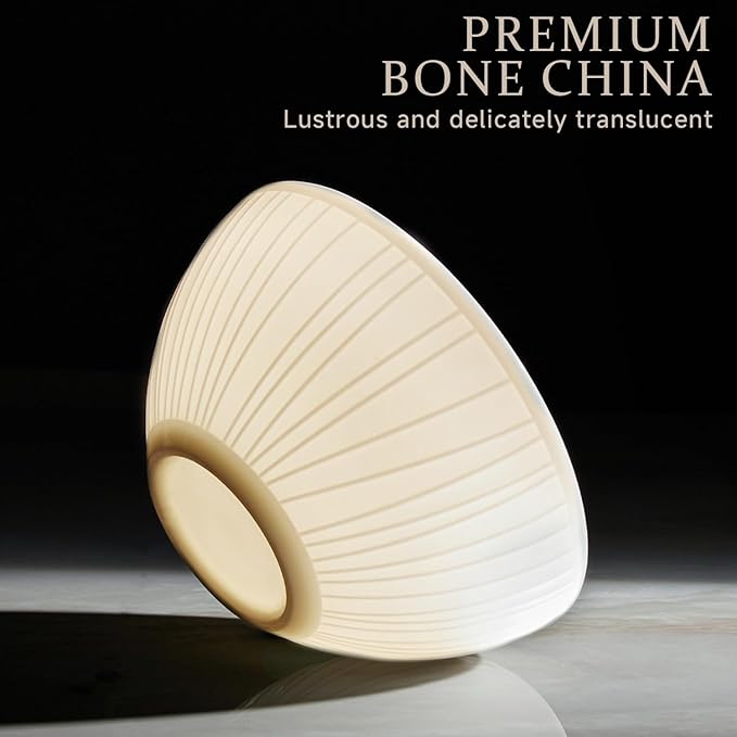 KINGSTONE Bone China Dinnerware Set, 12-Piece White Lightweight Porcelain with Textured Design Service for 4, Plates, Bowls, for Family Dining, Restaurants, Gifting，Microwave and Dishwasher Safe