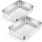 Leonyo Stainless Steel Baking Trays, 9.3 x 7 Inch Bakeware Cake Pan, Rectangle Lasagna Pan for Commercial Kitchen, Focaccia Bread, Casserole Dish - 2 Inch Deep