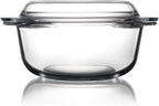 Clear Round Glass Casserole Dish With Lid Non-Plastic Lidded Casseroles Easy Grab Glass Cooking Bowls with Glass Lid, Microwave, Oven, Freezer, and Dishwasher Safe (1.5L)