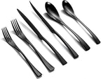 Lemeya 24-Piece Black Silverware Set with Steak Knives,Forged 18/10 Stainless Steel Cutlery Set for 4,Modern Heavy Duty Flatware Utensils Set,Fork Spoon and Knives Set, Mirror Polished,Dishwasher Safe