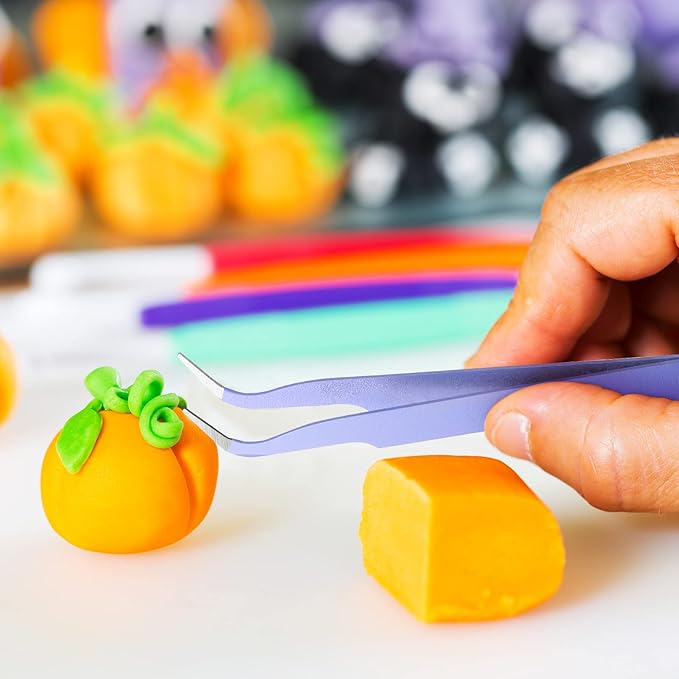 Sinmoe 10 Pieces Cake Candy Decorating Brushes Tools Cookie Decoration Brushes Pastry Brush and Stainless Steel Straight and Curved Tip Tweezers Pasta Tweezers for Baking Fondant (Multi Color)