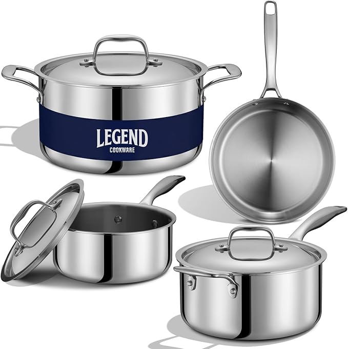 LEGEND COOKWARE 5-Ply Stainless Steel Cookware Set, 7-Piece Pots and Pans Set - Induction Compatible, Oven Safe 800°F - Non-Toxic, No Coatings - Built to Last Generations