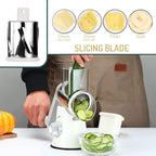 Rotary Cheese Grater with Handle Vegetable Shredder Round Kitchen Slicer Mandoline Grater for Vegetable, Nuts, Chocolate, Chesse, White, 3 Stainless Steel Blades