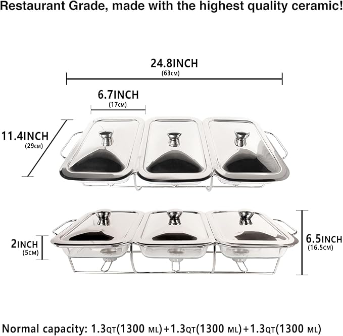Casserole Dish Set Rectangle 3-in-1 Glass Baking Dish, with Stainless steel Lid and Silver rack, 1.3 Qt x 3 pcs Baking Pan For Casserole & Lasagna, Dishwasher Oven Freezer Microwave Safe