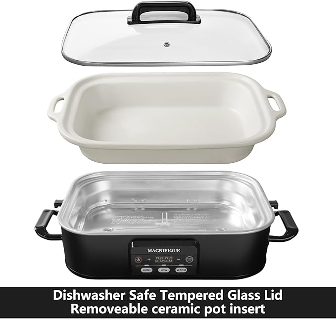 4 Quart Casserole Programmable Slow Cooker with Ceramic Baking Dish - Perfect Kitchen Small Appliance for Family Dinners, Oven Safe and Durable Bakeware for Lasagna, Roasts