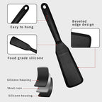 Dioycli Silicone Spatulas for Cooking Heat Resistant Pancake Spatula, Non Stick Long Omelette Spatula Turner Bpa Free 2 Pieces for Crepes Egg Burgers Pizza Cookie（Black）