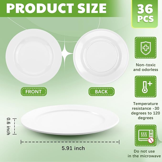 Vesici 36 Pieces Melamine Appetizer Plates 5.91 Inch Melamine Dessert Plates Small White Round Lightweight Saucers Serving Dish Catering for Appetizer Snacks Dinner Wedding Party