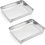 E-far Baking Pans Set of 2, 12.4” x 9.6” x 2” Stainless Steel Rectangular Cake Pans, Baking Sheet Pan for Lasagna Brownies Casseroles, Non-toxic & Healthy, Dishwasher Safe