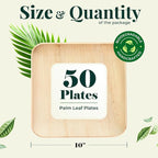 Palm Leaf Plates 10 Inch Bamboo Paper Disposable 50 Bulk Dinner Square Party Plates Event Tableware Eco Biodegradable Compostable Wooden Plate Best Alternative to Plastic Plate, By KoalaLove