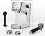 Espresso Coffee Machine, Compact Espresso Maker 20 Bar, Stainless Steel Cappuccino Machines With Steam Milk Frother For Home Barista, Office Mattino