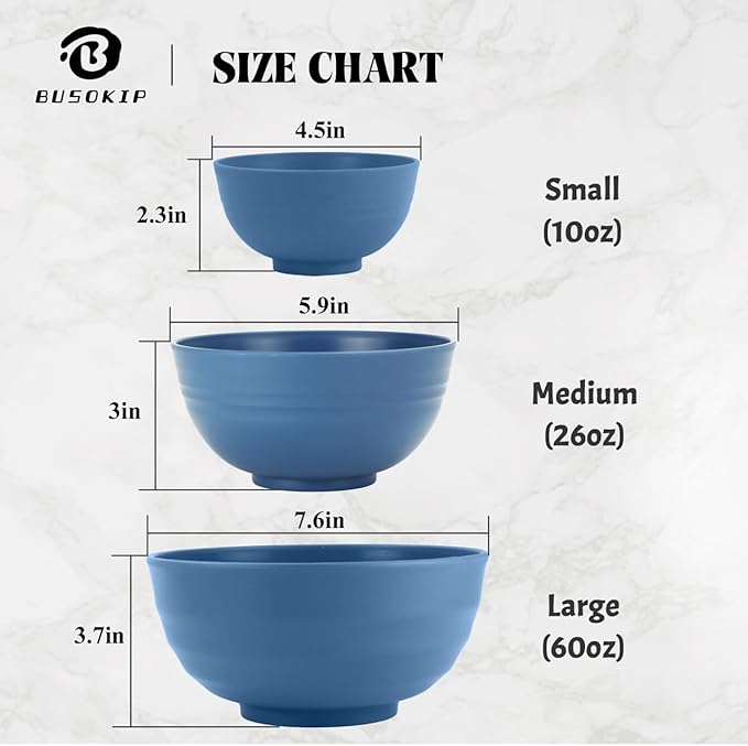 Wheat Straw Bowl 10 OZ - 5 Inch, Unbreakable Small Bowls Set of 8, Dessert Bowl for Kitchen, Camping, Party, Microwave and Dishwasher Safe Mini Bowls for Appetizer, Yogurt (Blue)