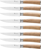 Natura Series 4.5” Serrated Steak Knife Set of 8, High Carbon Stainless Steel, Wooden Handle