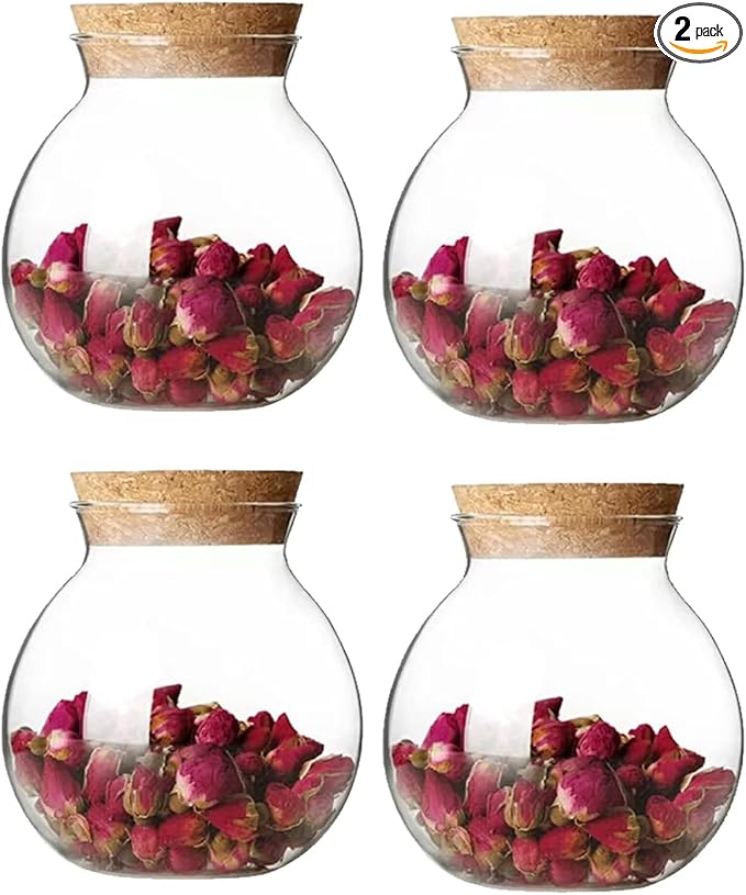 Snminetal 17oz Glass Jar Storage Containers,Wedding Candy Jar Kitchen Canisters, With Cork Airtight Lid, Perfect For Tea, Biscuits, Cereals, Flour, beans, Spices, Coffee Beans (4PCS)