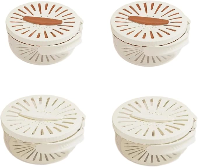 4Pcs Kitchen Colanders Bowl, Multipurpose Draining Basket with Lid & Handle, Fruit Cleaning Bowl with Strainer, Fruit Washing Storage Container, Portable Fruit Washing Bowl (2xBrown,2xWhite)