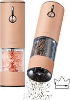 Electric Pepper Grinder and Salt Mill Set - Large Capacity USB Rechargeable Automatic Grinder with Dual LED Lights, One-Handed Operation & Slide Cover - Brushed Stainless Steel