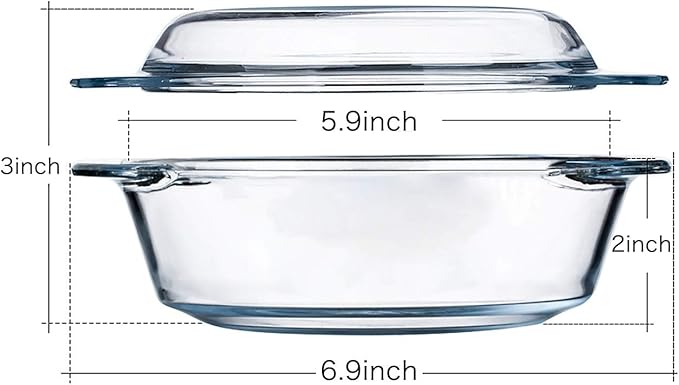 NUTRIUPS Small Round Glass Casserole Dish with lid, 0.65 L Mini glass bowl with glass lid, Microwave and Oven Safe