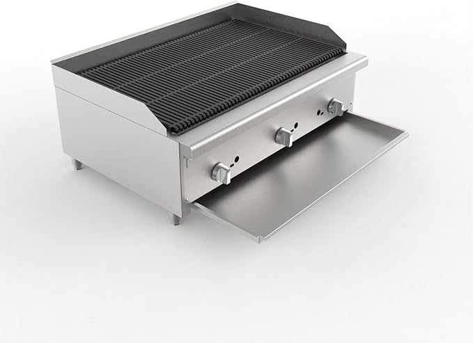 36 Inch Commercial Gas Charbroiler, Stainless Steel Countertop Grill with 3 Burners 84000 BTU, Heavy Duty Restaurant BBQ Broiler, Natural Gas/Propane, Cast Iron Grates