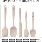 HOTEC 600℉ Heat Resistant BPA-Free Silicone Rubber Spatula Set,Kitchen Cooking Spatulas, Baking, Mixing for Non Stick Cookware, Dishwasher Safe, Set of 5, Khaki