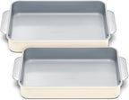 Caraway Non-Stick Ceramic 9”x13” Rectangle Pan Duo - Naturally Slick Ceramic Coating - Non-Toxic, PTFE & PFOA Free - Perfect for Brownies, Lasagnas, and More - Cream