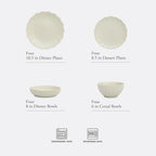 Gibson Elite Malibu Shore 16 Piece Scallop Stoneware Reactive Glaze (Service for 4) Ceramic Plates and Bowls Dinnerware Set - Cream White