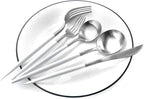 Gugrida White Silver Flatware, Royal 20-Piece Matte White Handle 18/10 Stainless Steel Tableware Sets for 4 Including Forks Spoons Knives, Camping Silverware Travel Utensils Set Cutlery (White Silver)