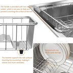 Stainless Steel Dish Drying Rack(15.2"L X 13"W X 5.8"H), Expandable Fruit & Vegetable Drain Rack over Sink, Dish Drainer Rack in Sink, with Stainless Steel Utensil Holder & Silicone Mat(16")