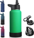 CIVAGO 32 oz Insulated Water Bottle With Straw, Stainless Steel Sports Water Cup Flask with 3 Lids (Straw, Spout and Handle Lid), Wide Mouth Travel Thermal Mug, Meadow