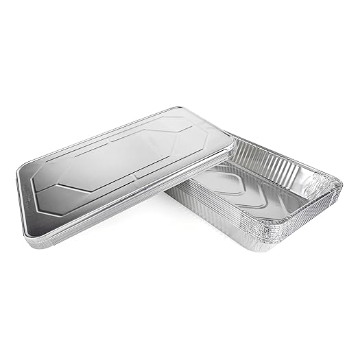 IDL Packaging Full Size Aluminum Steam Table Pans with Lids - Deep, 21" x 13" x 3" (Pack of 10) - Disposable Foil Pan for Grilling, Roasting, BBQ, Cooking, Baking, Freezing
