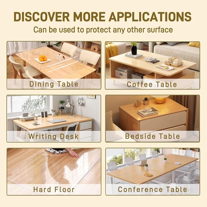 42"X78"Crystal PVC Table Cover Protector, Waterproof PVC Tablecloth, 1.5MM Thickened Rectangle Mat for Dinning, Desk, Coffee Table, Workbench, Dresser, TV-Stand, Counter