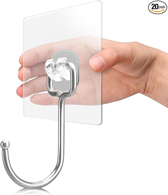 Antimbee All-Purpose Large Adhesive Hooks, 20-Pack Wreath Hangers, Heavy Duty Hooks 37 lb(Max), Adhesive Wall Hanger fit Home, Bathroom, Kitchen, Office and Outdoor